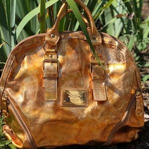 Guia’s Italian Leather Metallic Hand Bag NWT